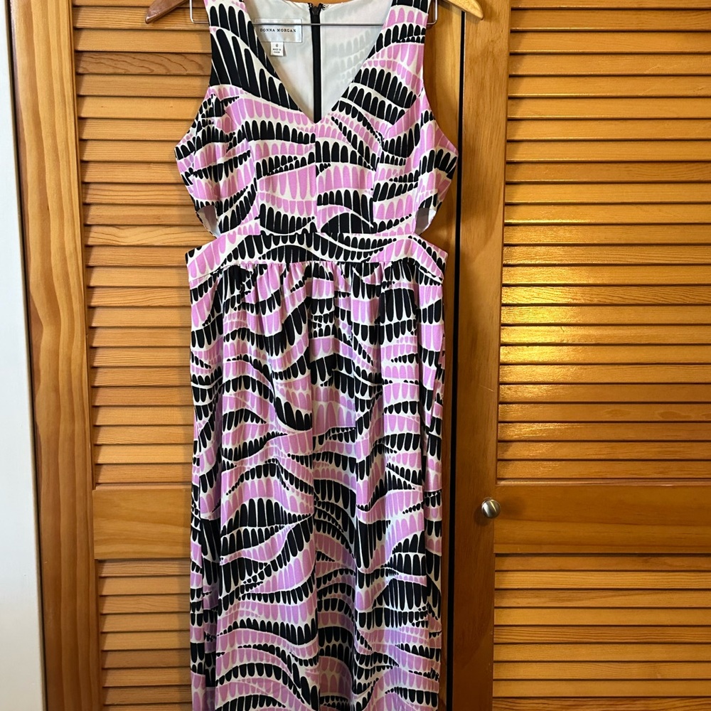 Anthropologie Donna Morgan Danny Pink and Black Cutout Midi Dress Size 8